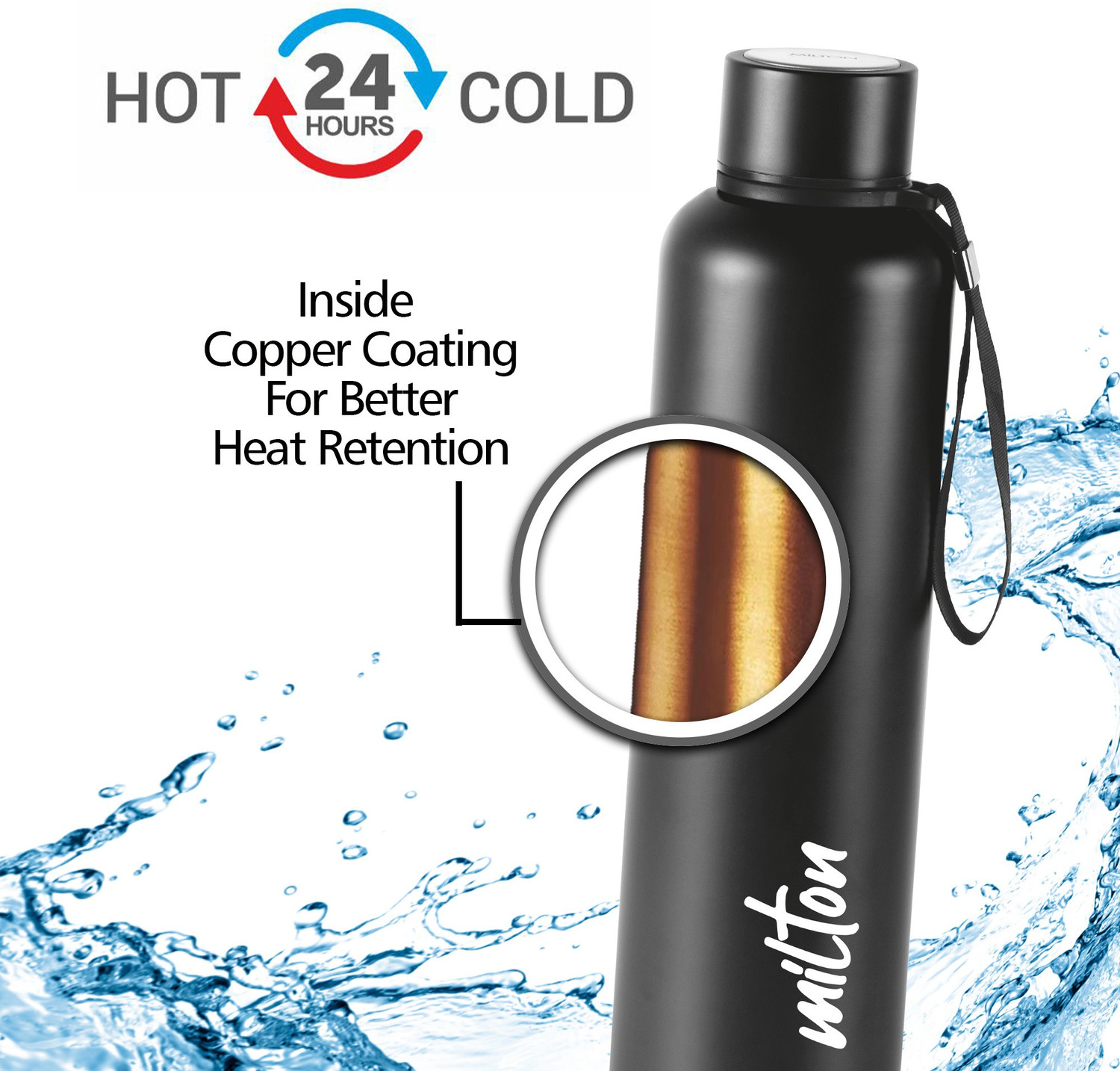 Image of MILTON Aura 1000 Thermosteel Water Bottle, ISI Certified, 24 Hr Hot and Cold 1 L Steel Flask
