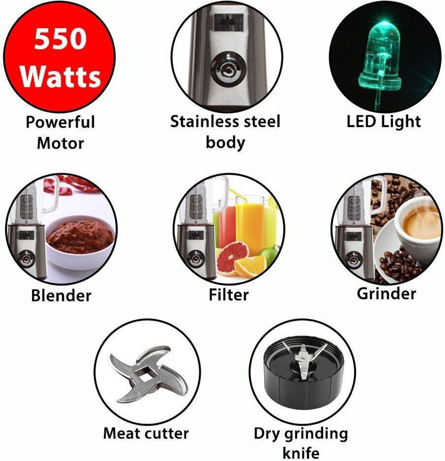 Image of BMS Lifestyle by BMS Lifestyle Nutri-Blender 550 W Juicer Mixer Grinder