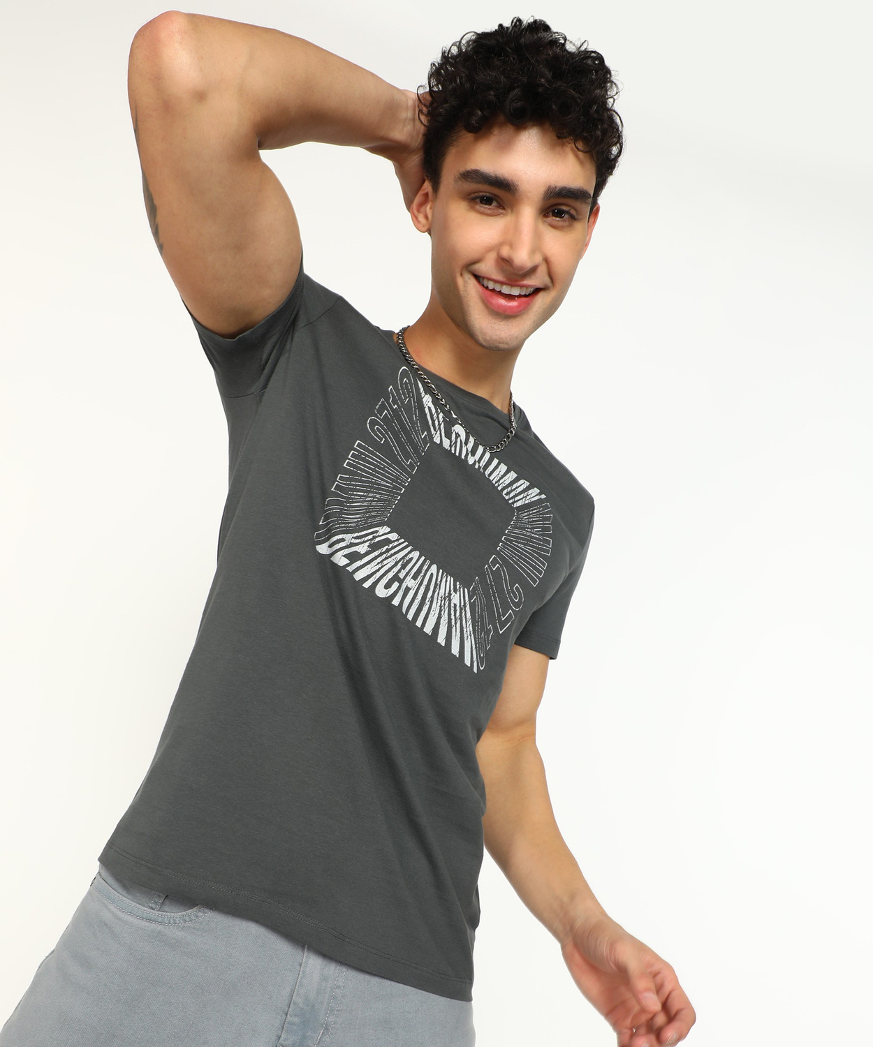 BEING HUMAN Typography Men Round Neck Grey T Shirt Price History
