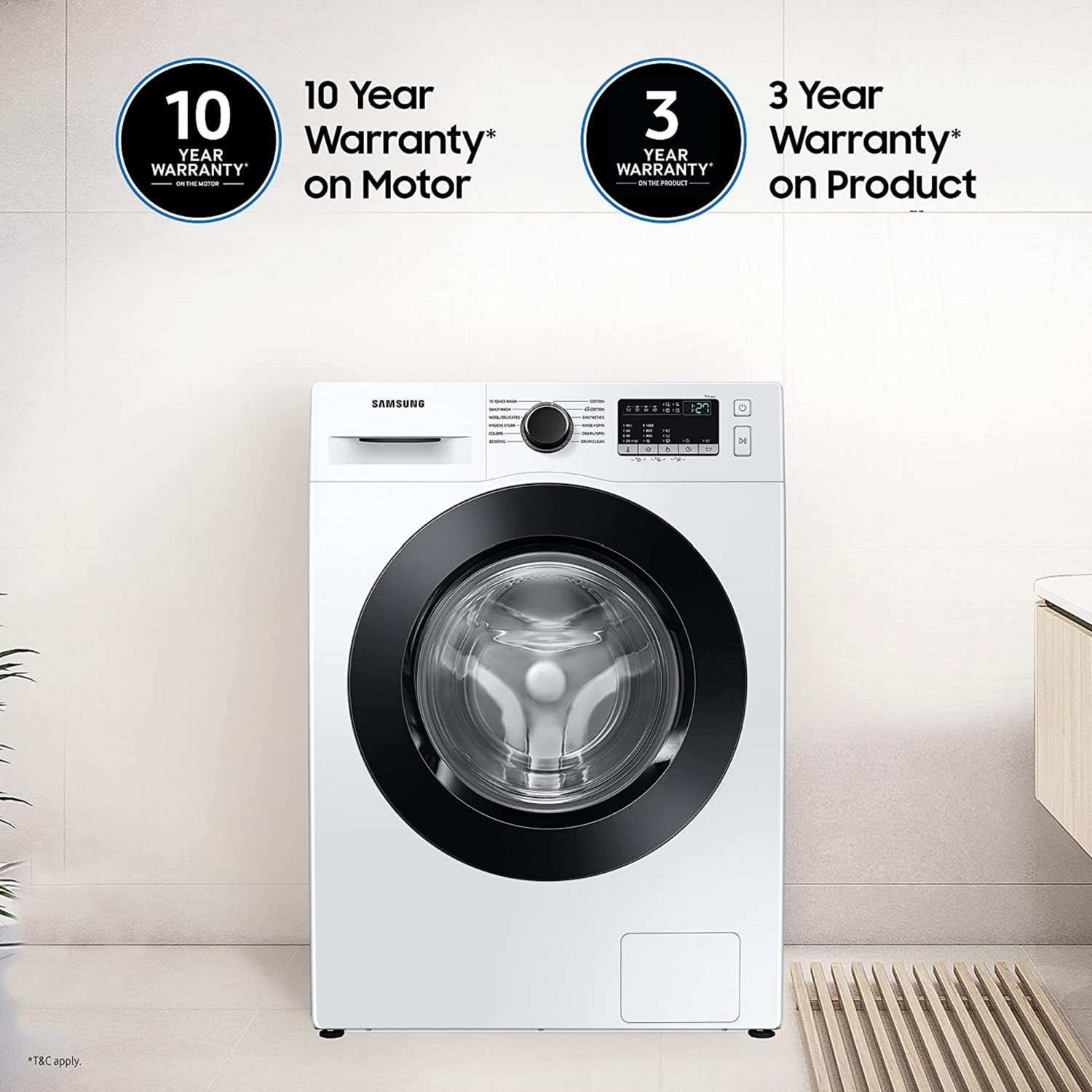 Image of Samsung 8 kg Inverter 5 Star with Hygiene Steam Fully Automatic Front Load Washing Machine White