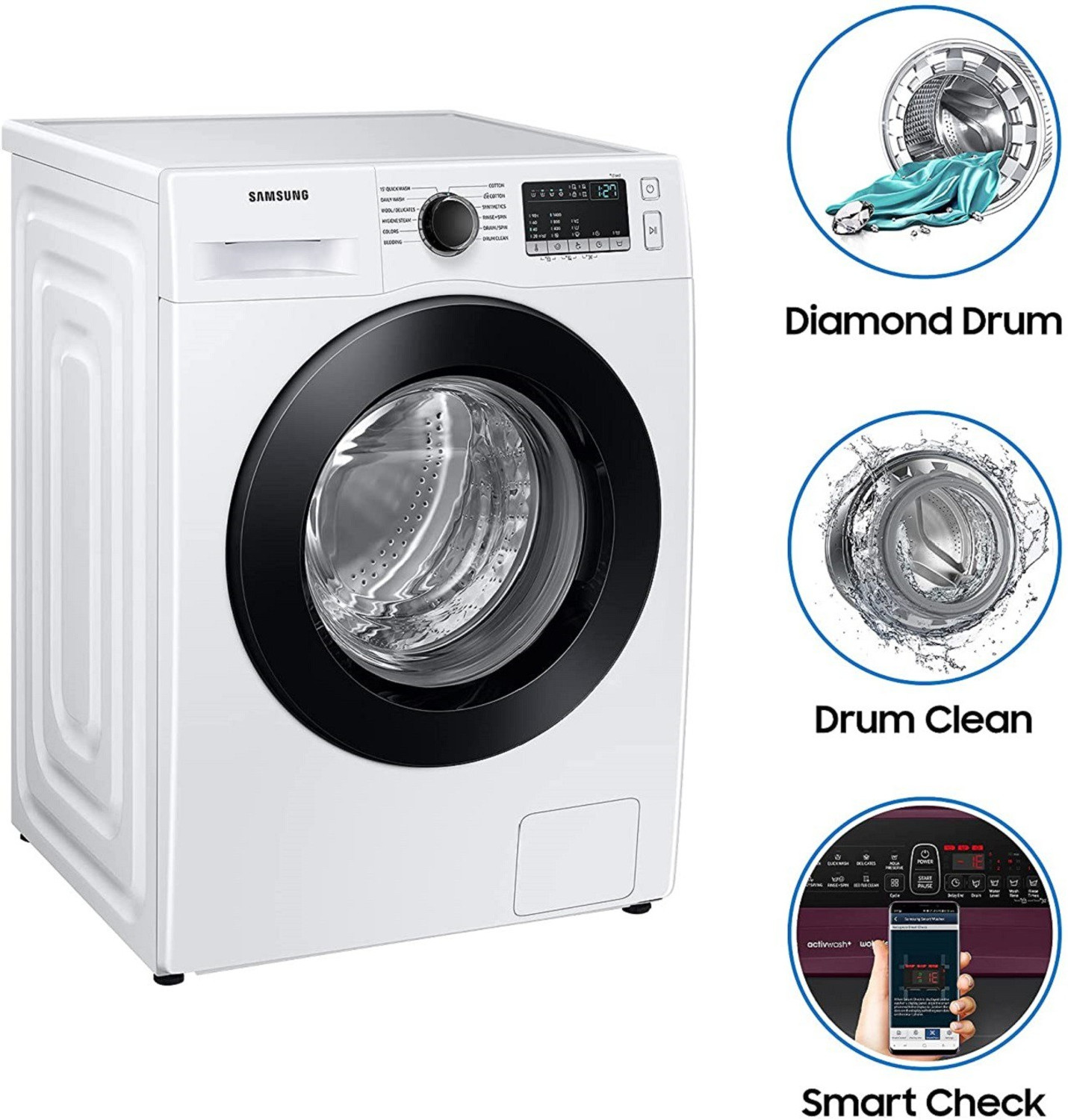 Image of Samsung 8 kg Inverter 5 Star with Hygiene Steam Fully Automatic Front Load Washing Machine White