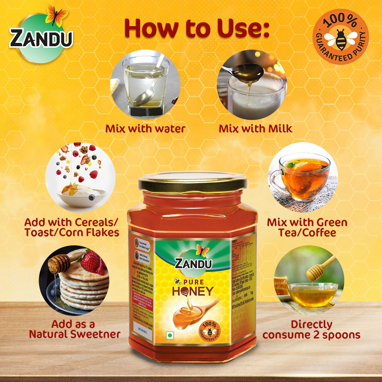 Image of ZANDU Pure Honey, 100% Purity, No Added Sugar