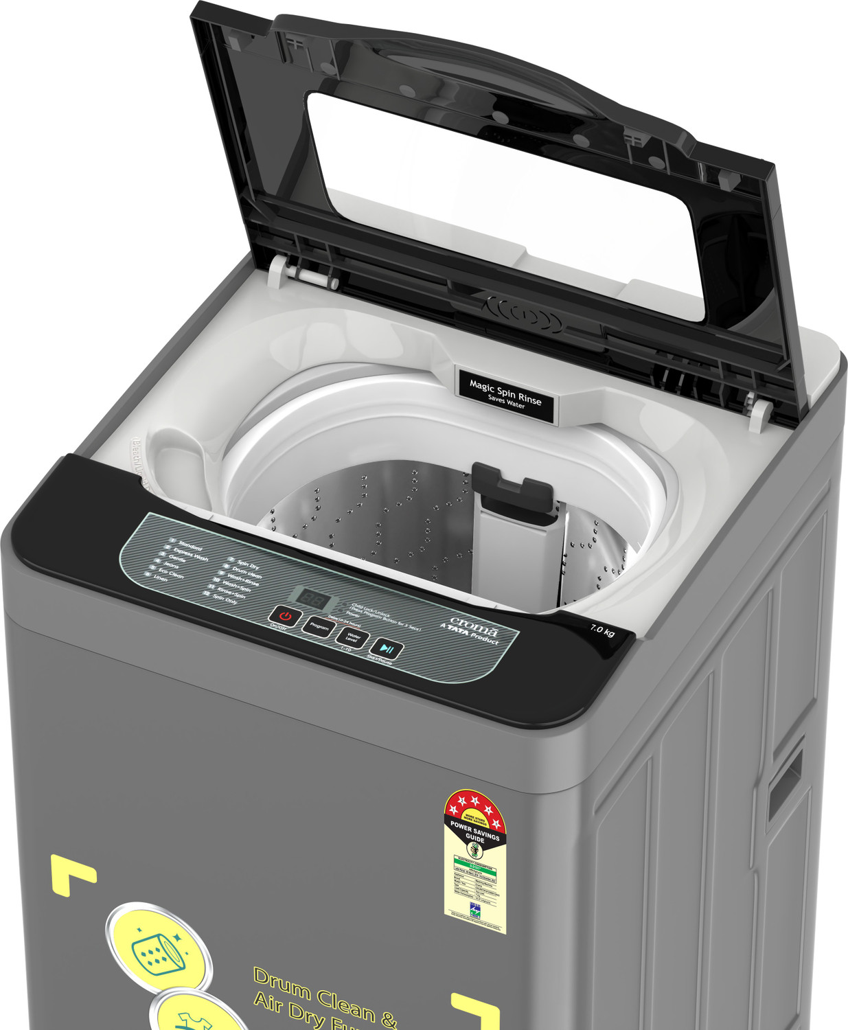 Image of Croma 7 kg Fully Automatic Top Load Washing Machine Black, Grey