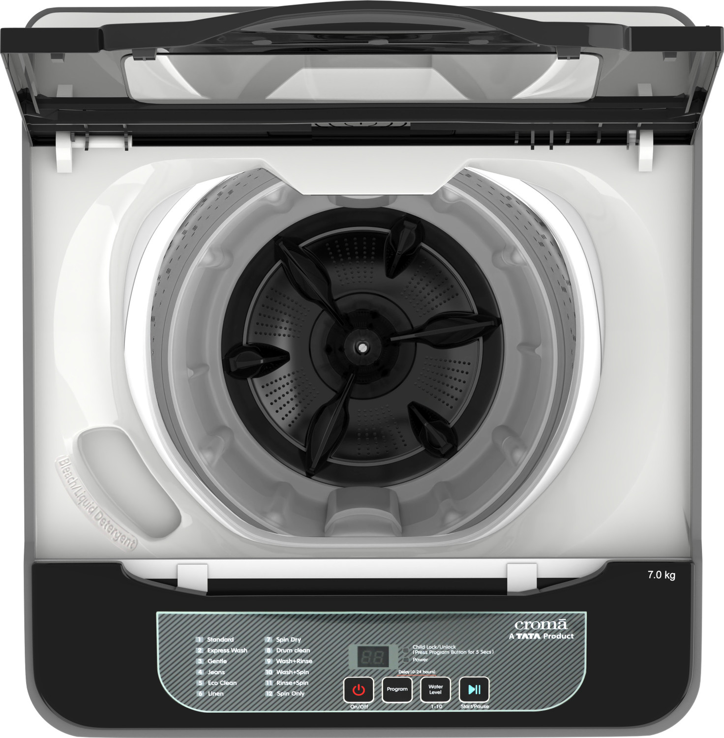 Image of Croma 7 kg Fully Automatic Top Load Washing Machine Black, Grey