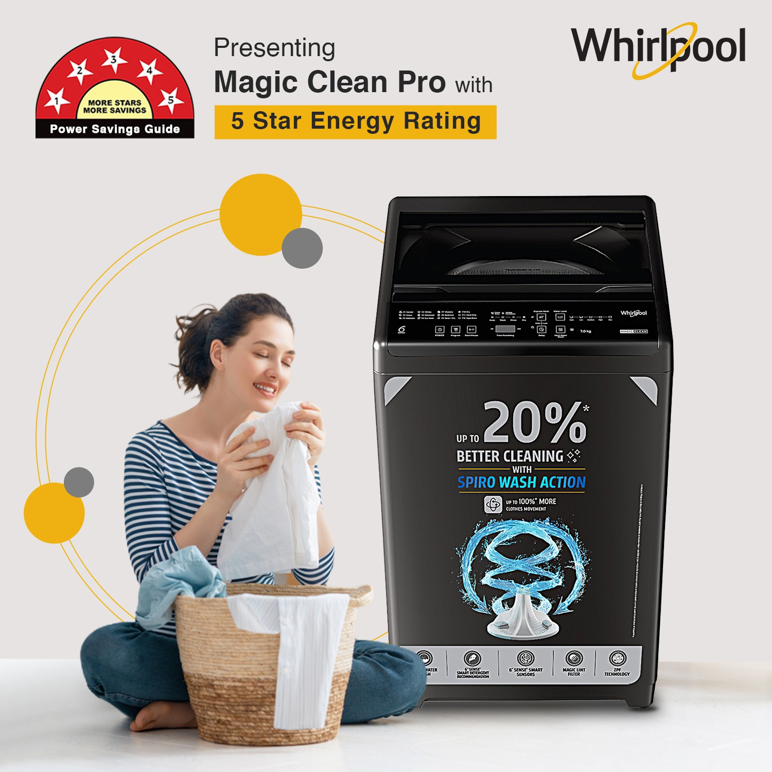 Image of Whirlpool 7 kg Magic Clean 5 Star Fully Automatic Top Load Washing Machine Grey