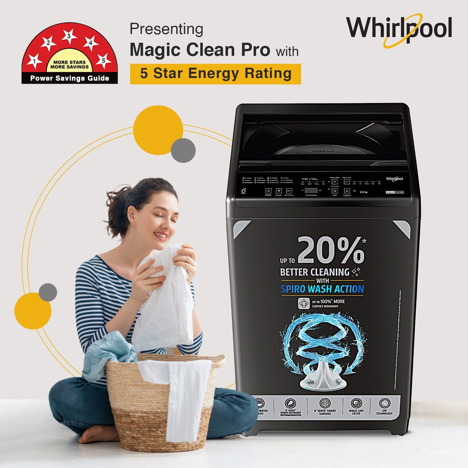 Image of Whirlpool 6 kg Magic Clean 5 Star and Digital Display Fully Automatic Top Load Washing Machine Grey