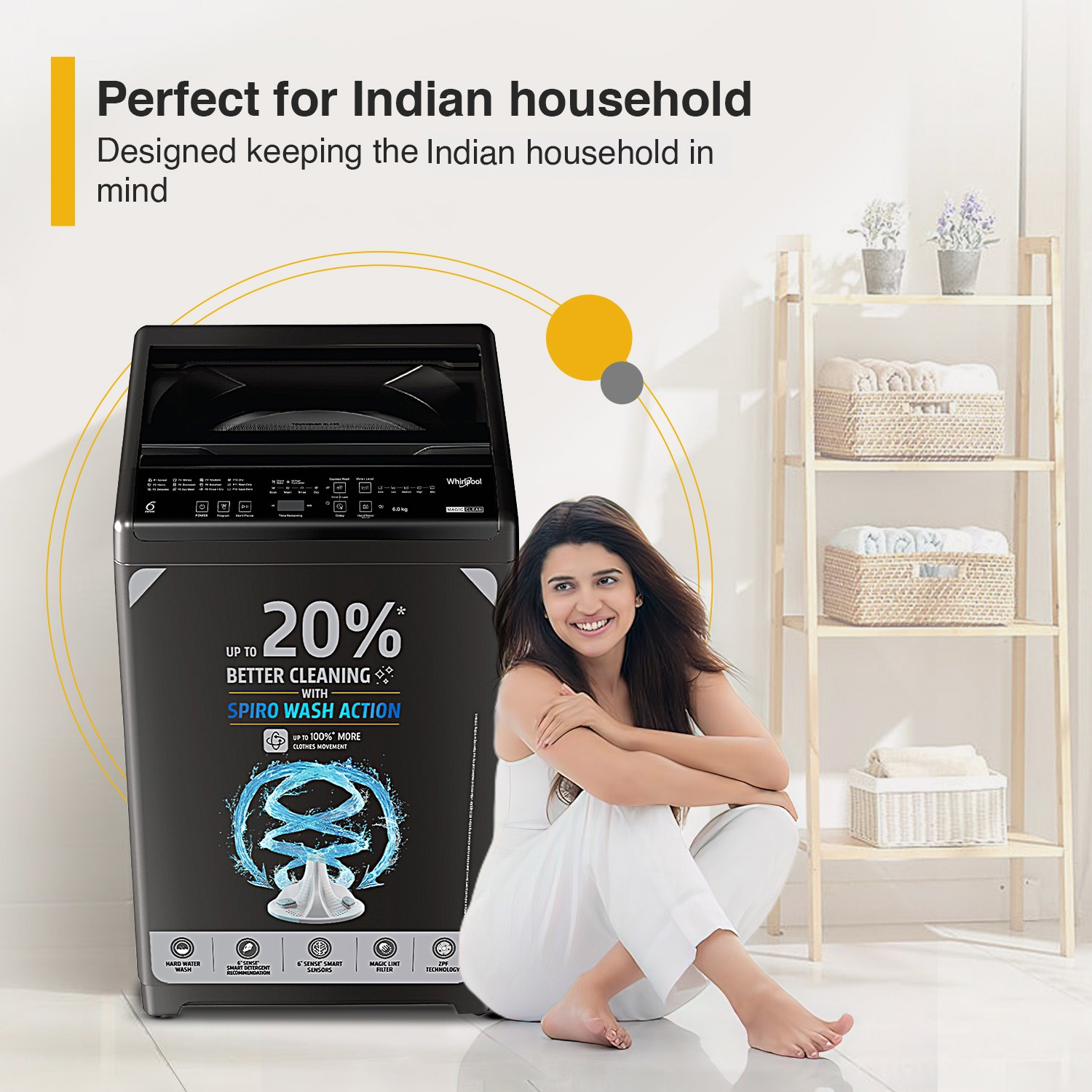 Image of Whirlpool 6 kg Magic Clean 5 Star and Digital Display Fully Automatic Top Load Washing Machine Grey