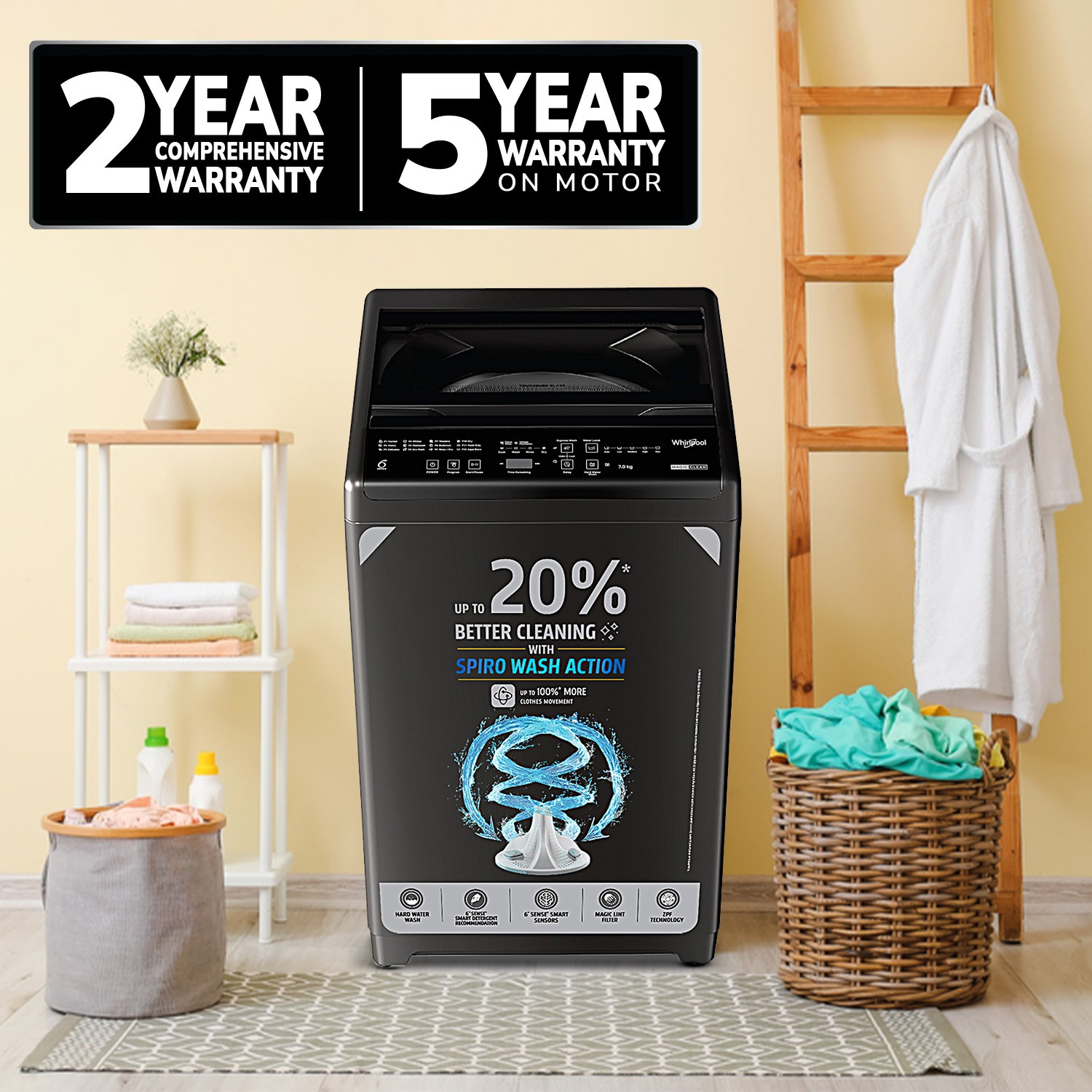 Image of Whirlpool 7 kg Magic Clean 5 Star Fully Automatic Top Load Washing Machine Grey