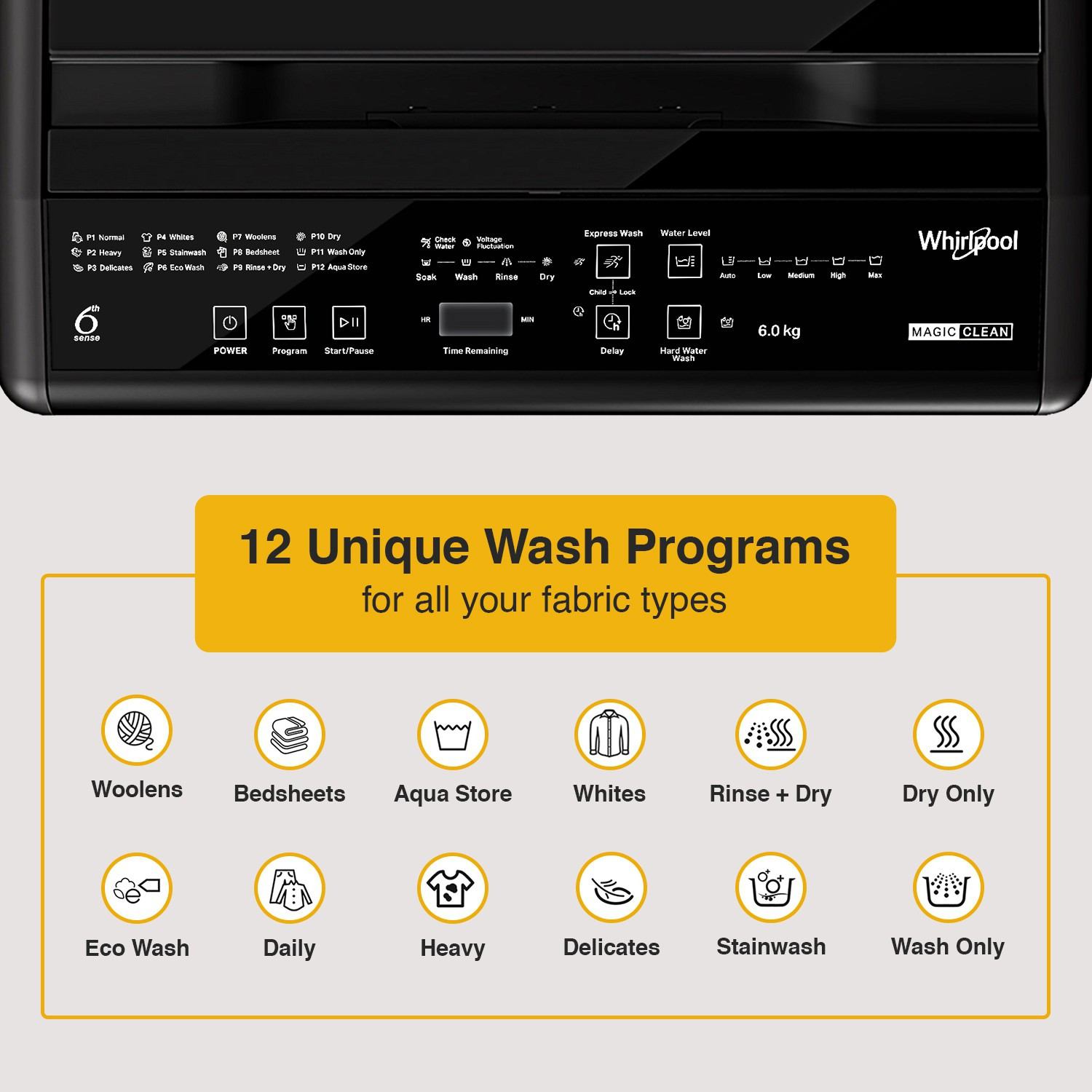 Image of Whirlpool 6 kg Magic Clean 5 Star and Digital Display Fully Automatic Top Load Washing Machine Grey