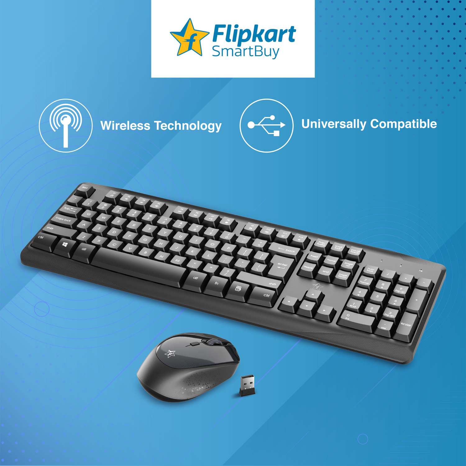 Image of Flipkart SmartBuy IG9100, Keyboard & Mouse Combo- Wireless Standard Multi-device Keyboard Compatible with Desktop, Laptop, Mac