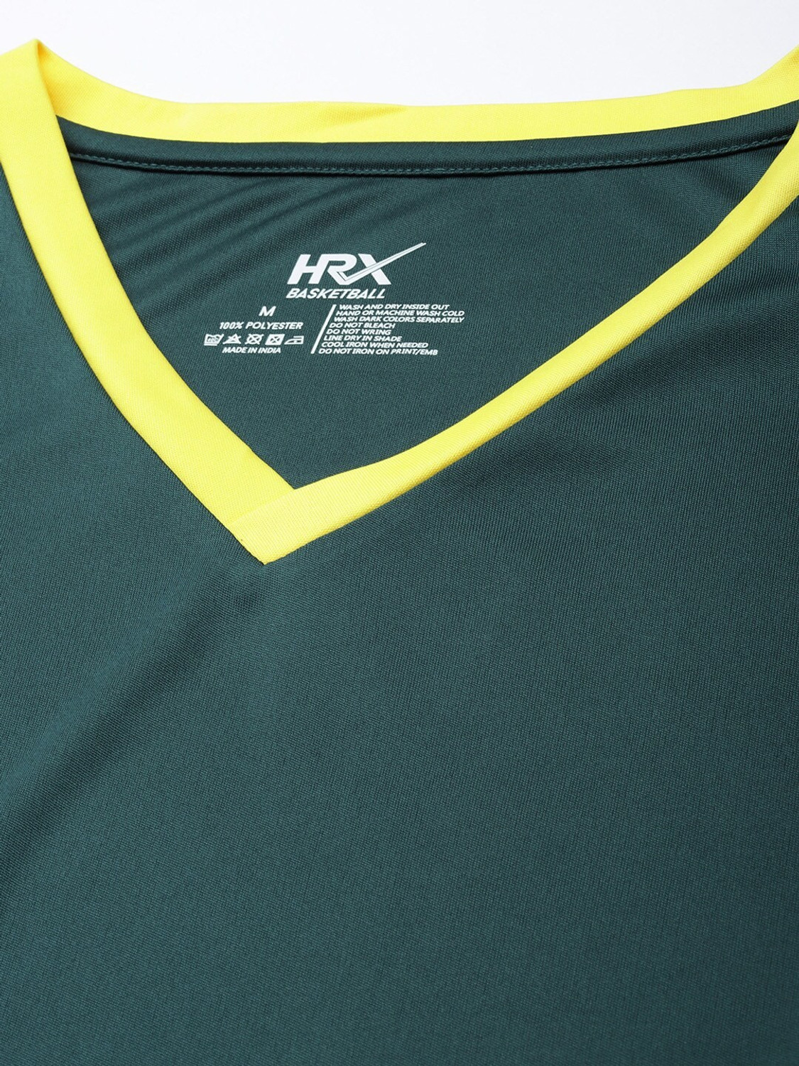 Image of HRX by Hrithik Roshan Colorblock Men V Neck Green T-Shirt