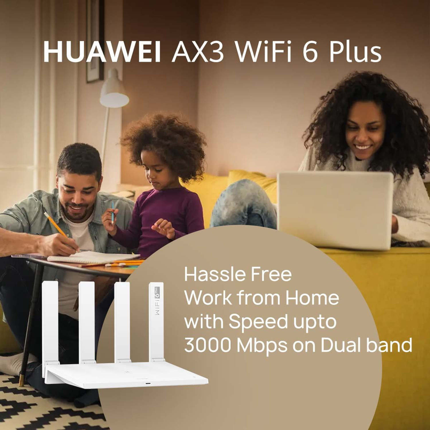 Image of Huawei AX3 WS7100 Wi-Fi 6 Router 2.4 GHz, 5 GHz 3000 Mbps Wifi Speed Dual Band Internal & External Antenna ADSL (Telephone), Ethernet (Cable Broadband)