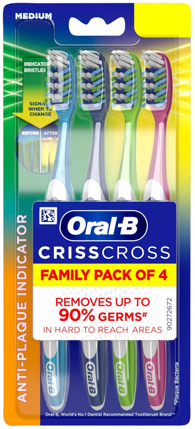Image of Oral-B Crisscross Deep Clean, Family value pack of 4 Medium Toothbrush