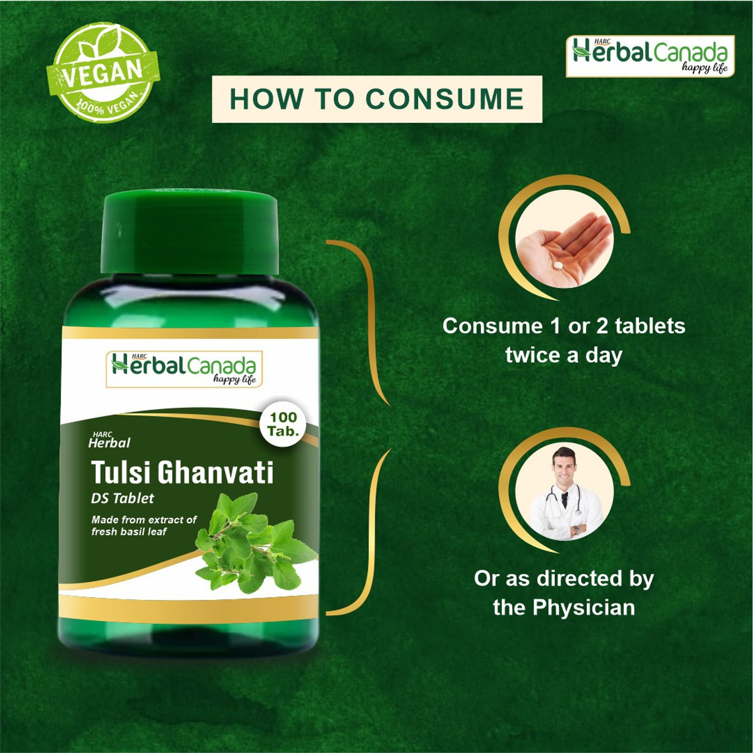 Image of HARC Herbal Canada Tulsi Ghanvati Tablet || Help for Boost Immunity | 100 Veg. Tablets(Pack of 2)