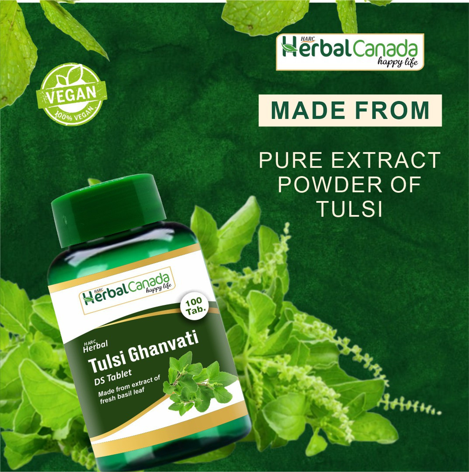 Image of HARC Herbal Canada Tulsi Ghanvati Tablet || Help for Boost Immunity | 100 Veg. Tablets(Pack of 2)