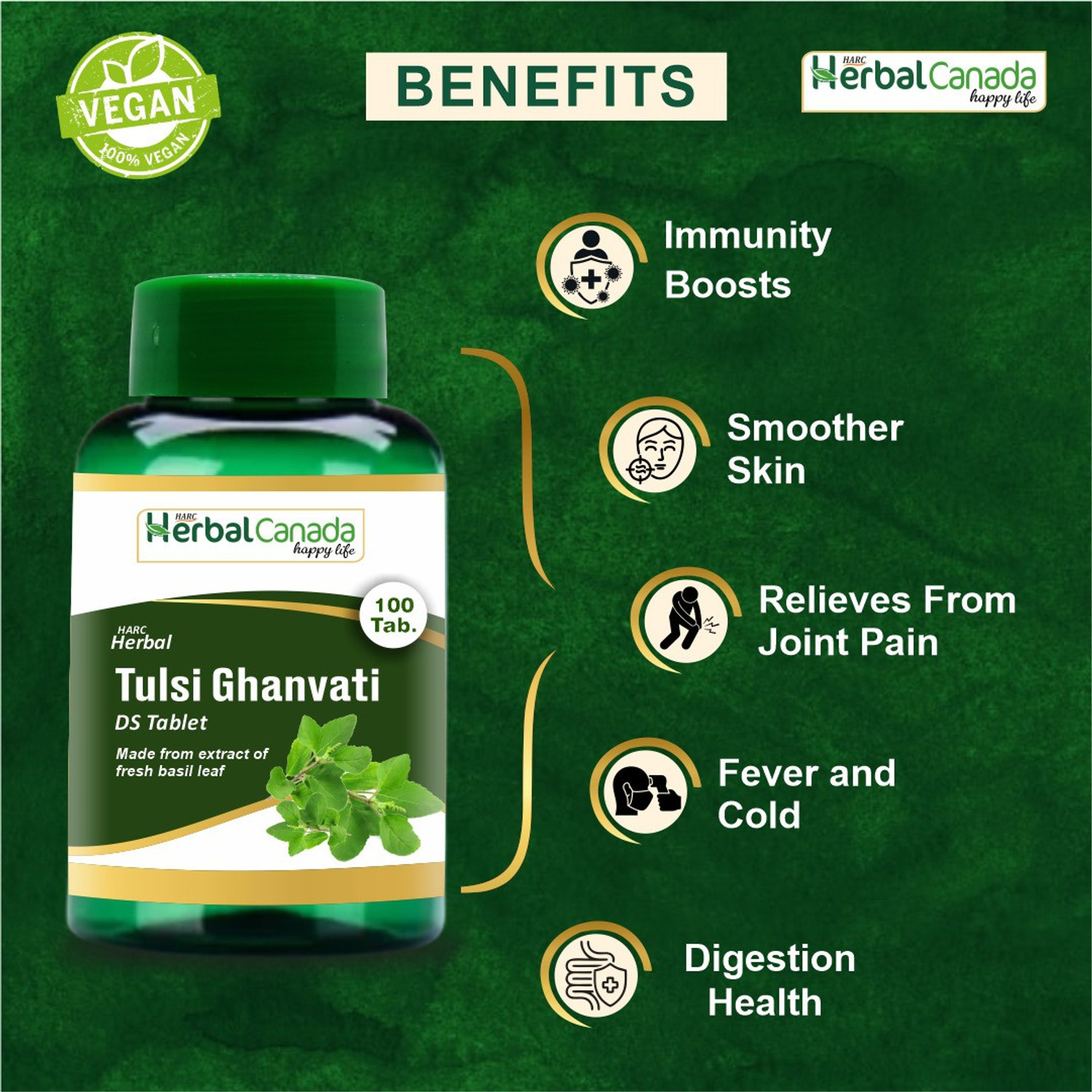 Image of HARC Herbal Canada Tulsi Ghanvati Tablet || Help for Boost Immunity | 100 Veg. Tablets(Pack of 2)