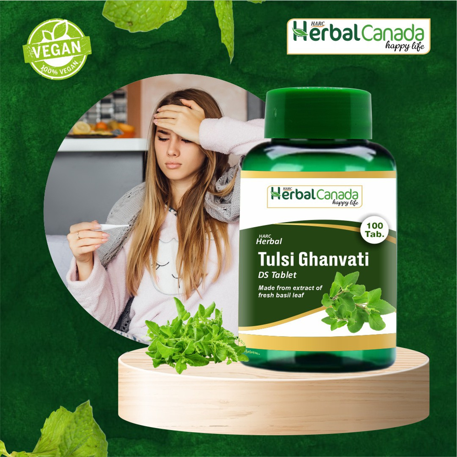 Image of HARC Herbal Canada Tulsi Ghanvati Tablet || Help for Boost Immunity | 100 Veg. Tablets(Pack of 2)