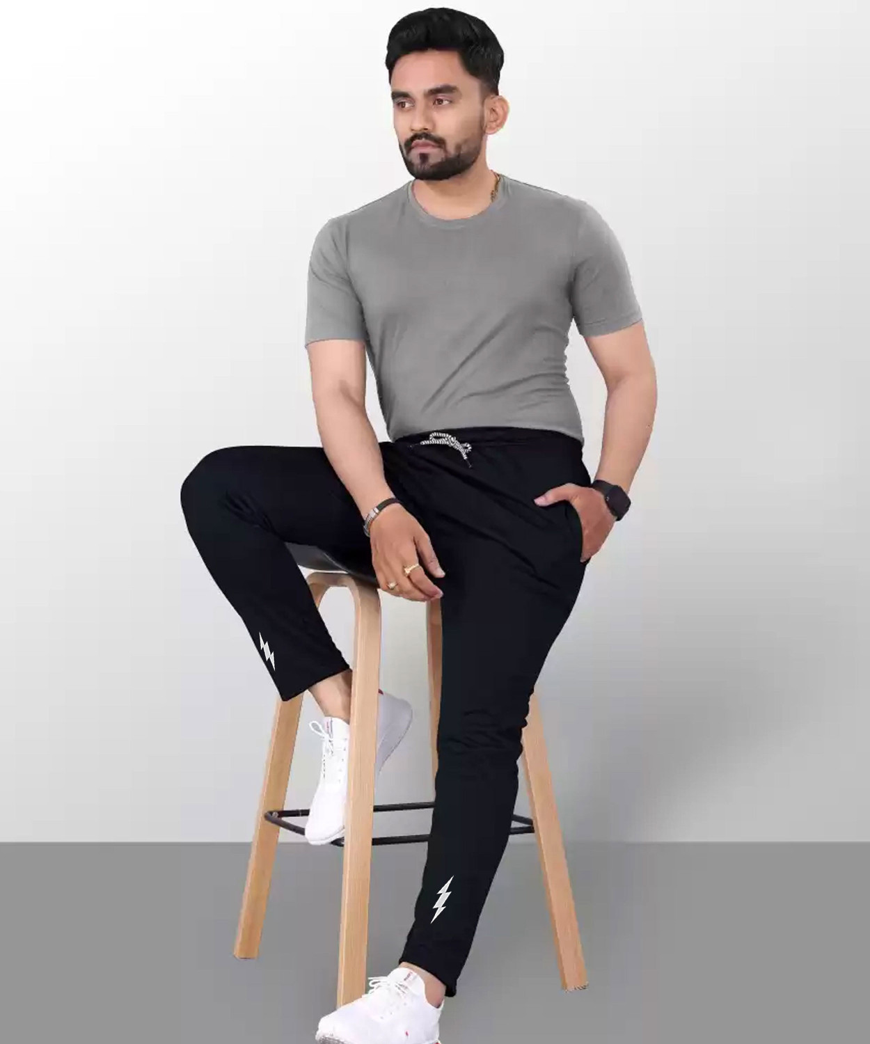 Image of MOONVELLY Solid Men Blue, Black Track Pants