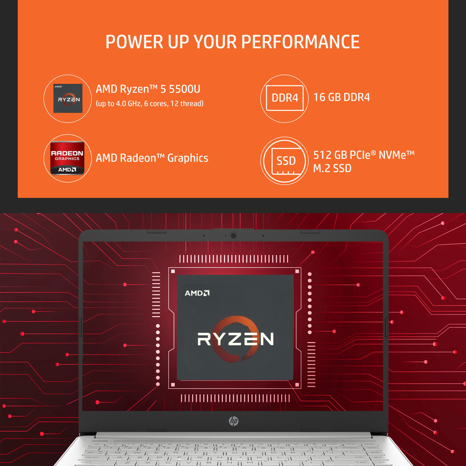 Image of HP 14s AMD Ryzen 5 Quad Core 5500U - (16 GB /512 GB SSD /Windows 11 Home) fy1003AU Thin and Light Laptop