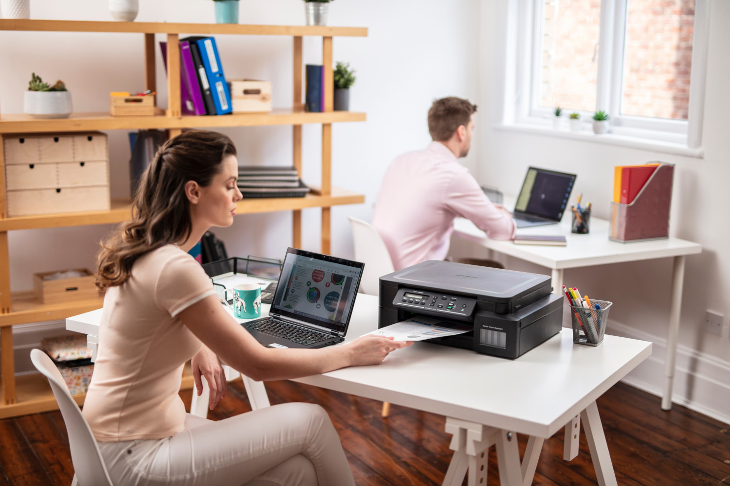 Image of brother DCP-T525W All-in-One Refill Multi-function WiFi Color Ink Tank Printer (Borderless Printing) ideal for Home & Office Usage with 1 Additional Black Ink Bottle