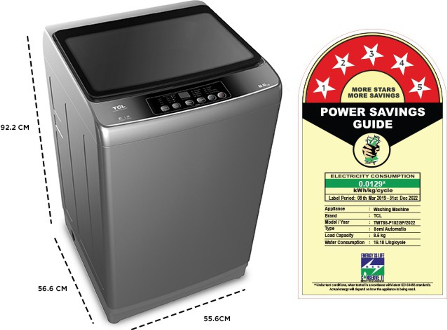 Image of TCL 8.5 kg Fully Automatic Top Load Washing Machine Grey (TWA85-F307GMG)