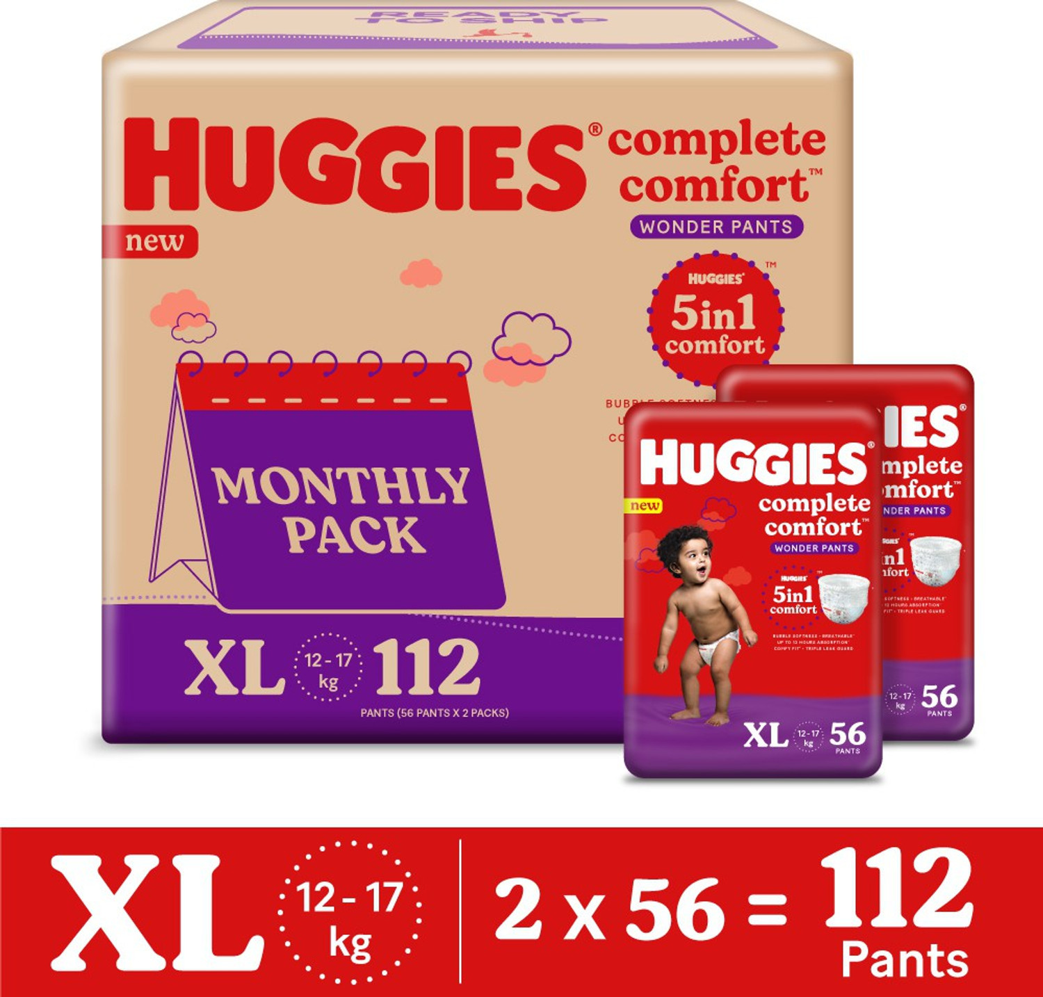 Image of Huggies Complete Comfort Wonder Pants, India's Fastest Absorbing Diaper | - XL