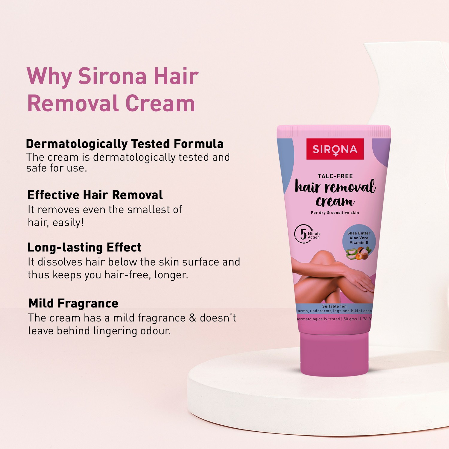 Image of SIRONA Talc-Free Bikini Line Hair Removal Cream for Women, Dry & Sensitive Skin Cream