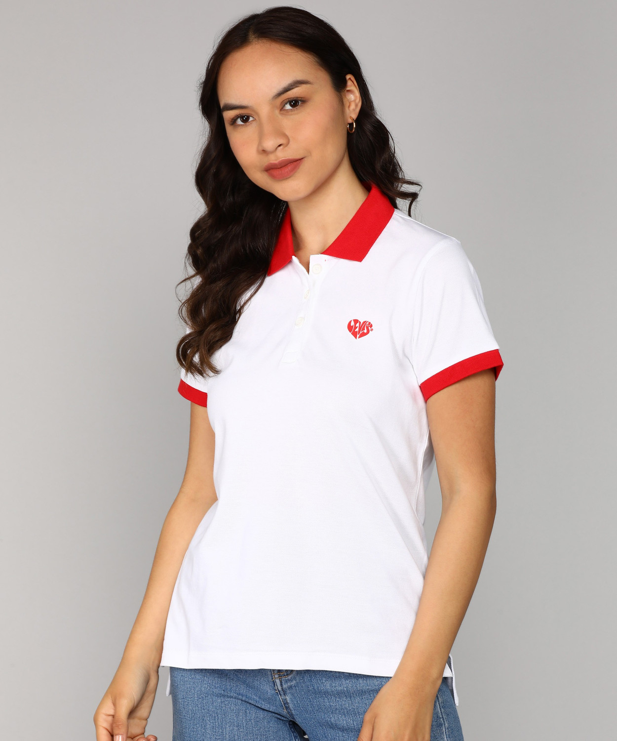 LEVI S Solid Women Polo Neck White T Shirt Price History