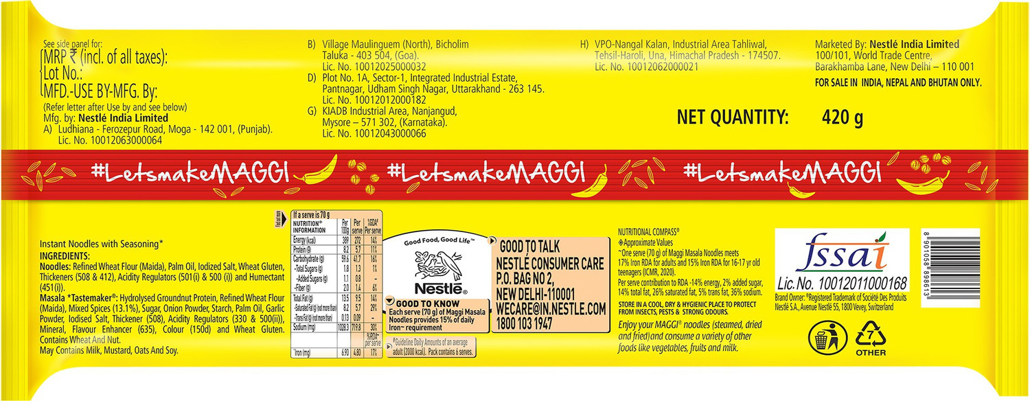 Image of Maggi 2-Minute Favourite Masala Taste, Made With Choicest Quality Spices Instant Noodles Vegetarian