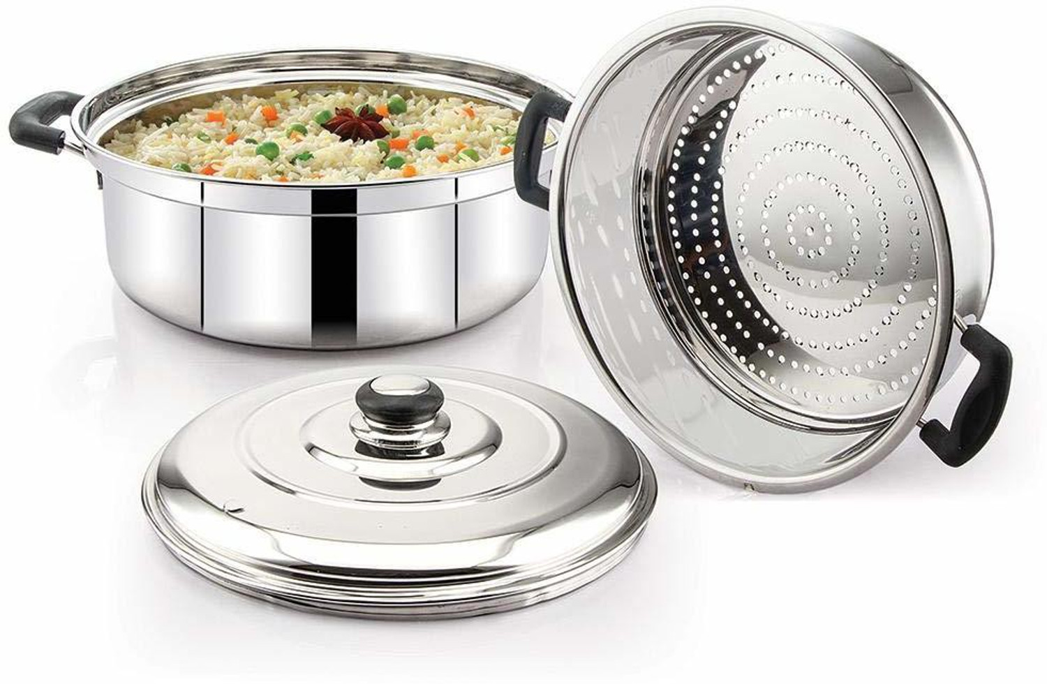 Image of Flipkart SmartBuy Stainless Steel 2 - Tier Steamer Pasta, Vegetable, Momo, Idli Idly Maker Induction & Standard Idli Maker