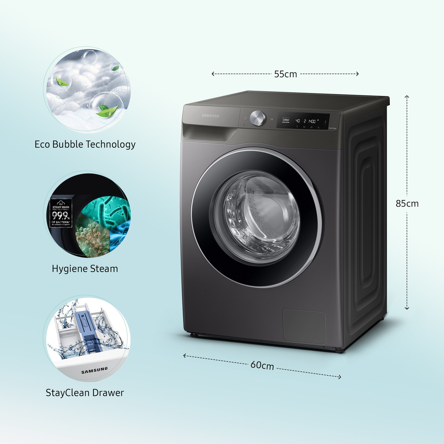 Image of Samsung 9 kg 5 Star, Eco Bubble Technology with Super Speed, AI Control , Wi-Fi Enabled , Digital Inverter Motor,Hygiene Steam, Fully Automatic Front Load Washing Machine with In-built Heater Black