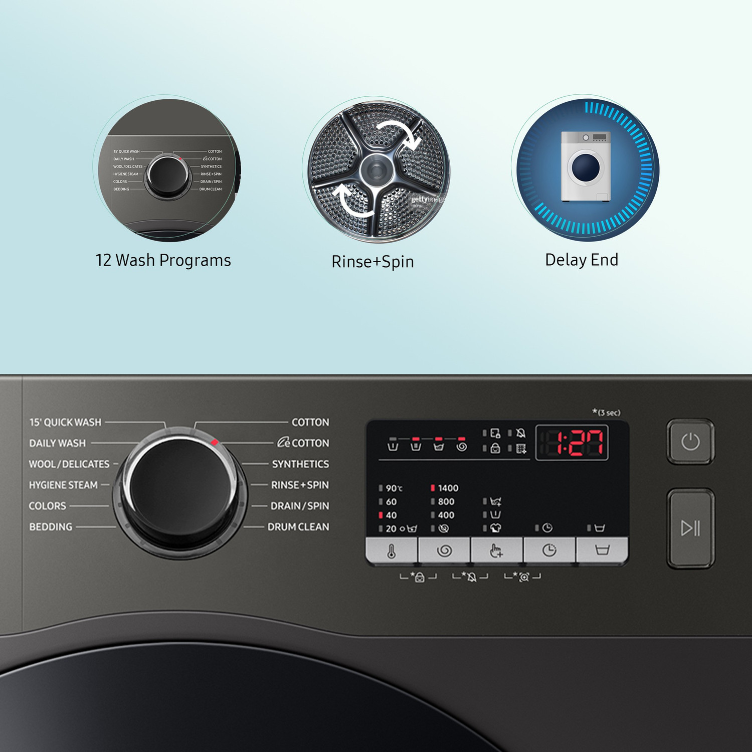 Image of Samsung 9 kg 5 Star, Digital Inverter Motor, Hygiene Steam, Fully Automatic Front Load Washing Machine Black