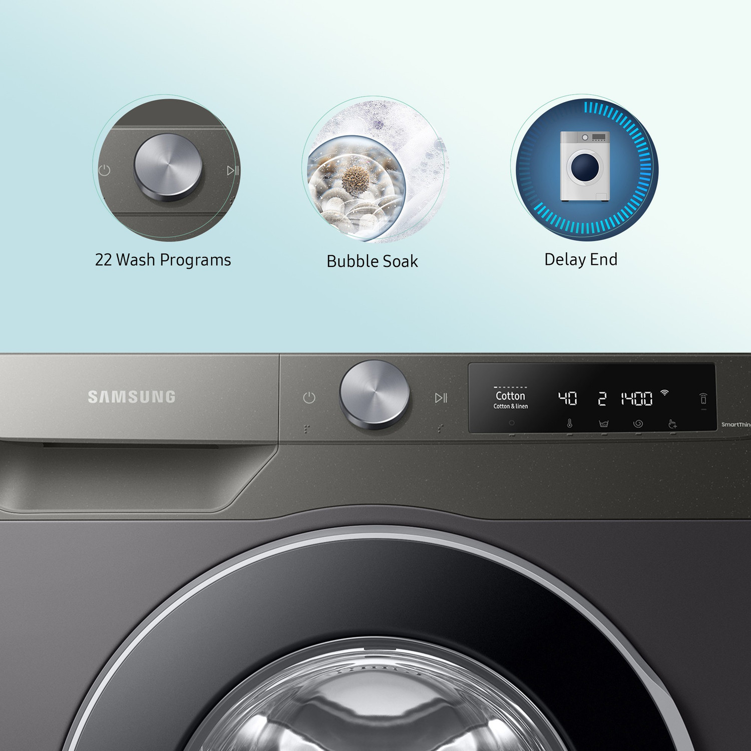 Image of Samsung 9 kg 5 Star, Eco Bubble Technology with Super Speed, AI Control , Wi-Fi Enabled , Digital Inverter Motor,Hygiene Steam, Fully Automatic Front Load Washing Machine with In-built Heater Black