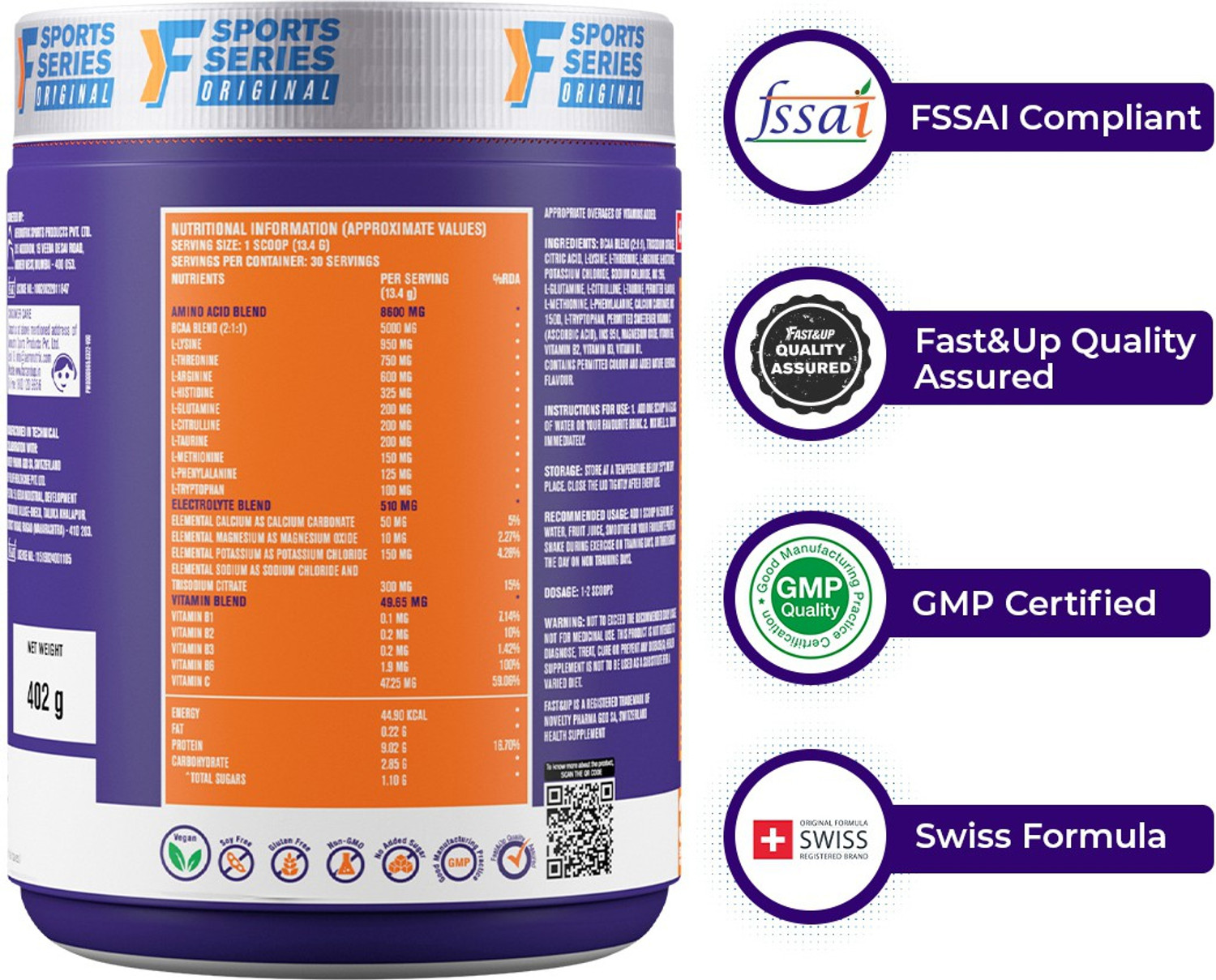 Image of FAST&UP EAA Intra-Workout Drink For Mucscle Recovery With BCAA, Vitamins & Electrolytes EAA (Essential Amino Acids)