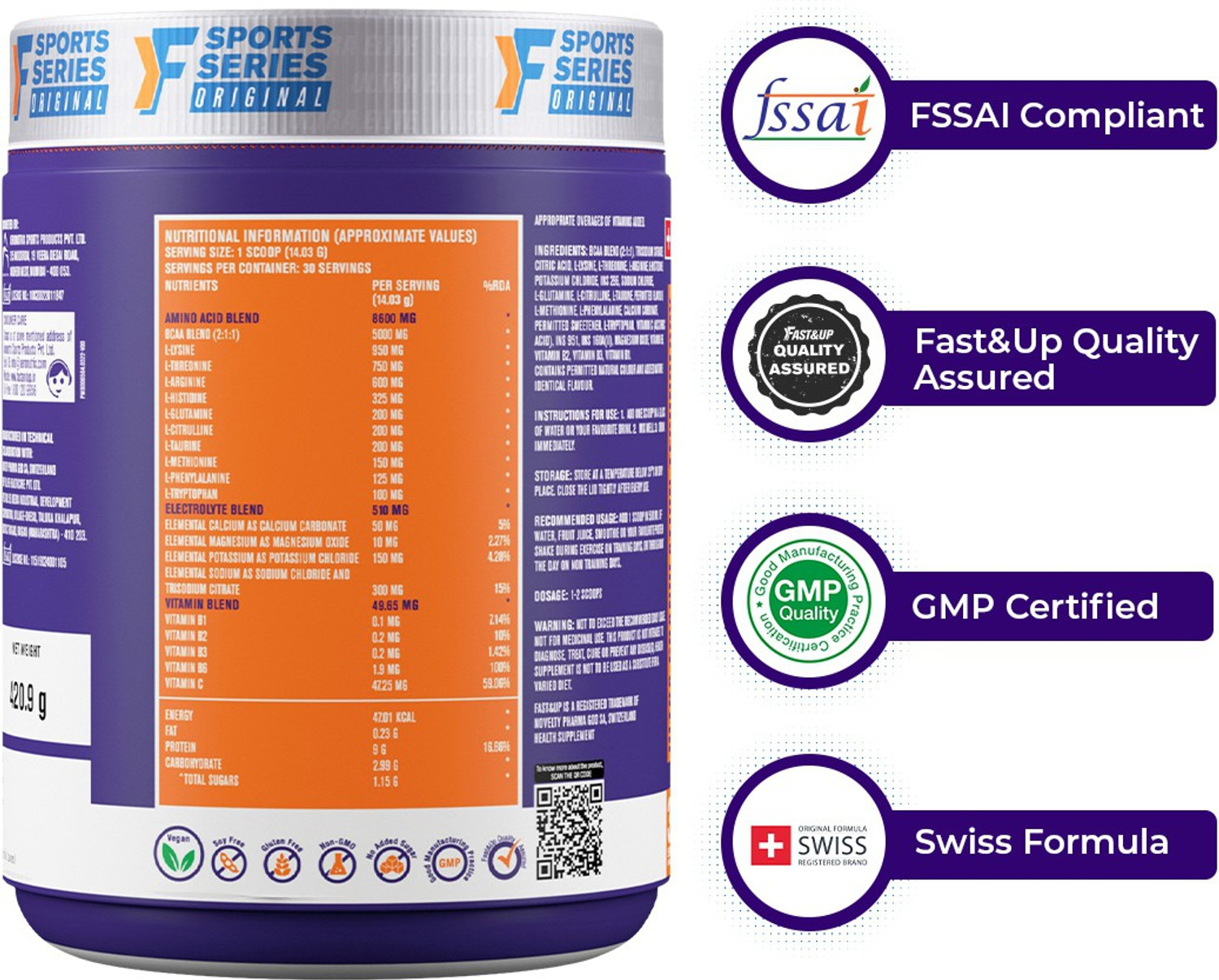 Image of FAST&UP EAA Intra-Workout Drink For Mucscle Recovery With BCAA, Vitamins & Electrolytes EAA (Essential Amino Acids)