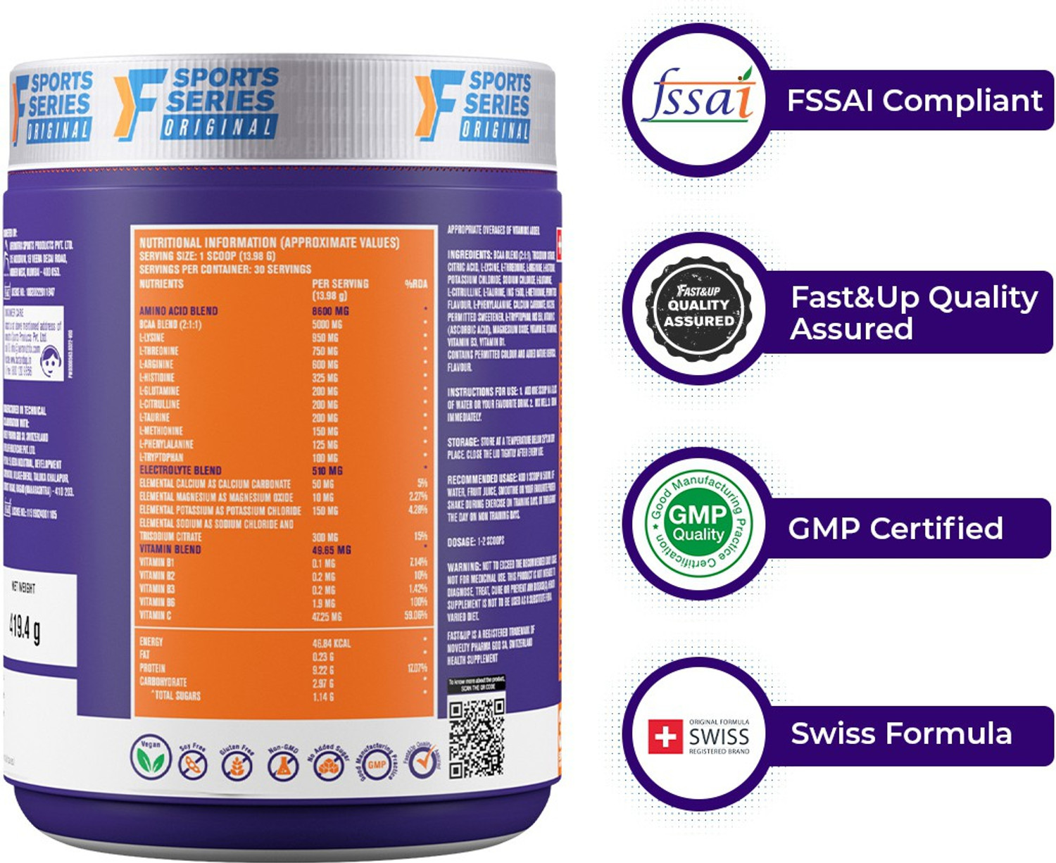 Image of FAST&UP EAA Intra-Workout Drink For Mucscle Recovery With BCAA, Vitamins & Electrolytes EAA (Essential Amino Acids)