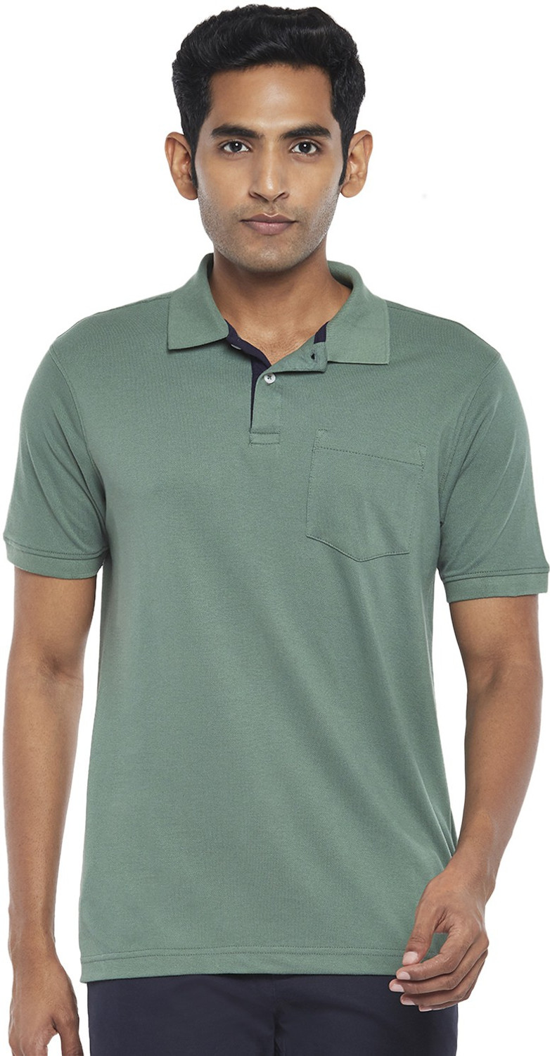 Byford by Pantaloons Solid Men Polo Neck Green T Shirt Price History