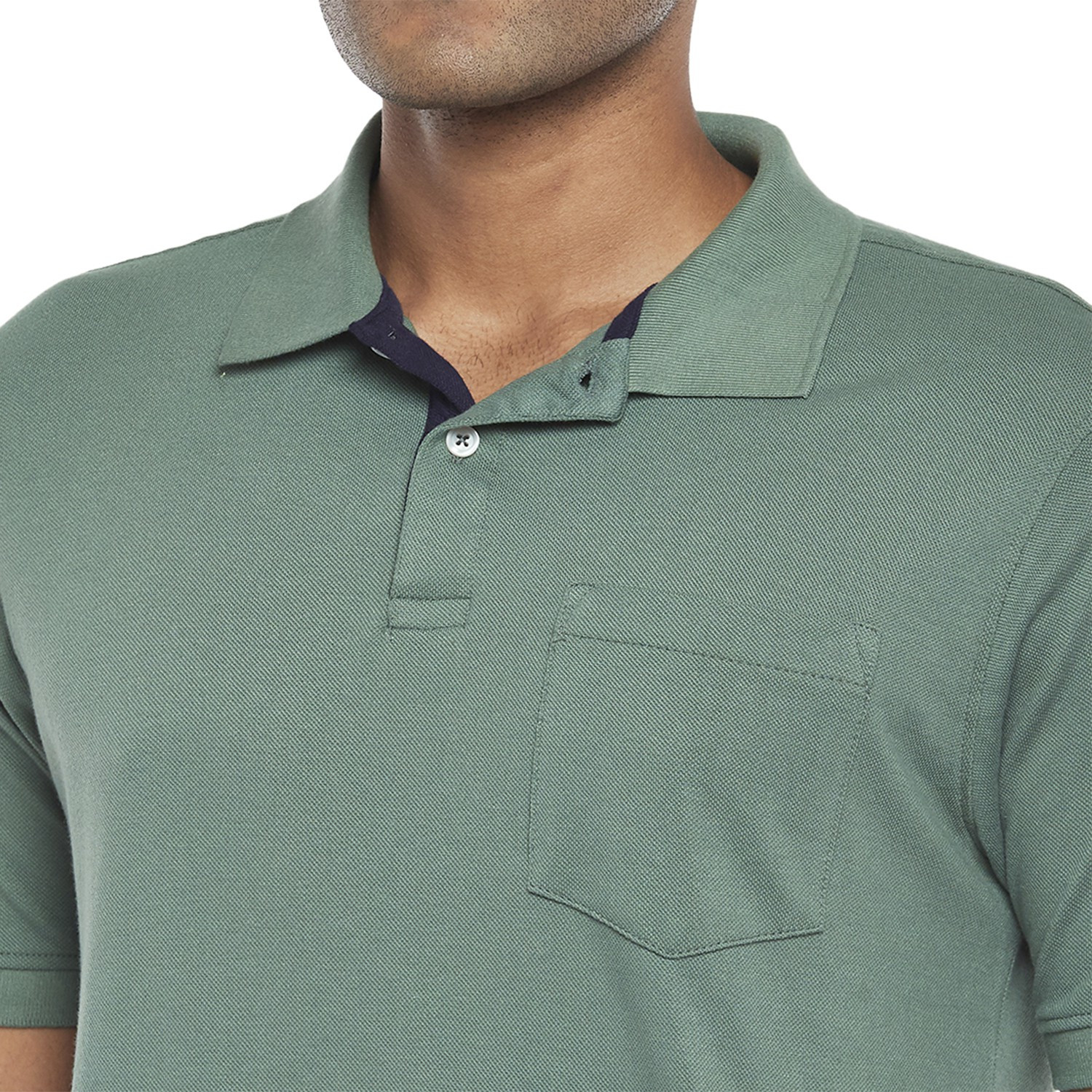 Image of Byford by Pantaloons Solid Men Polo Neck Green T-Shirt