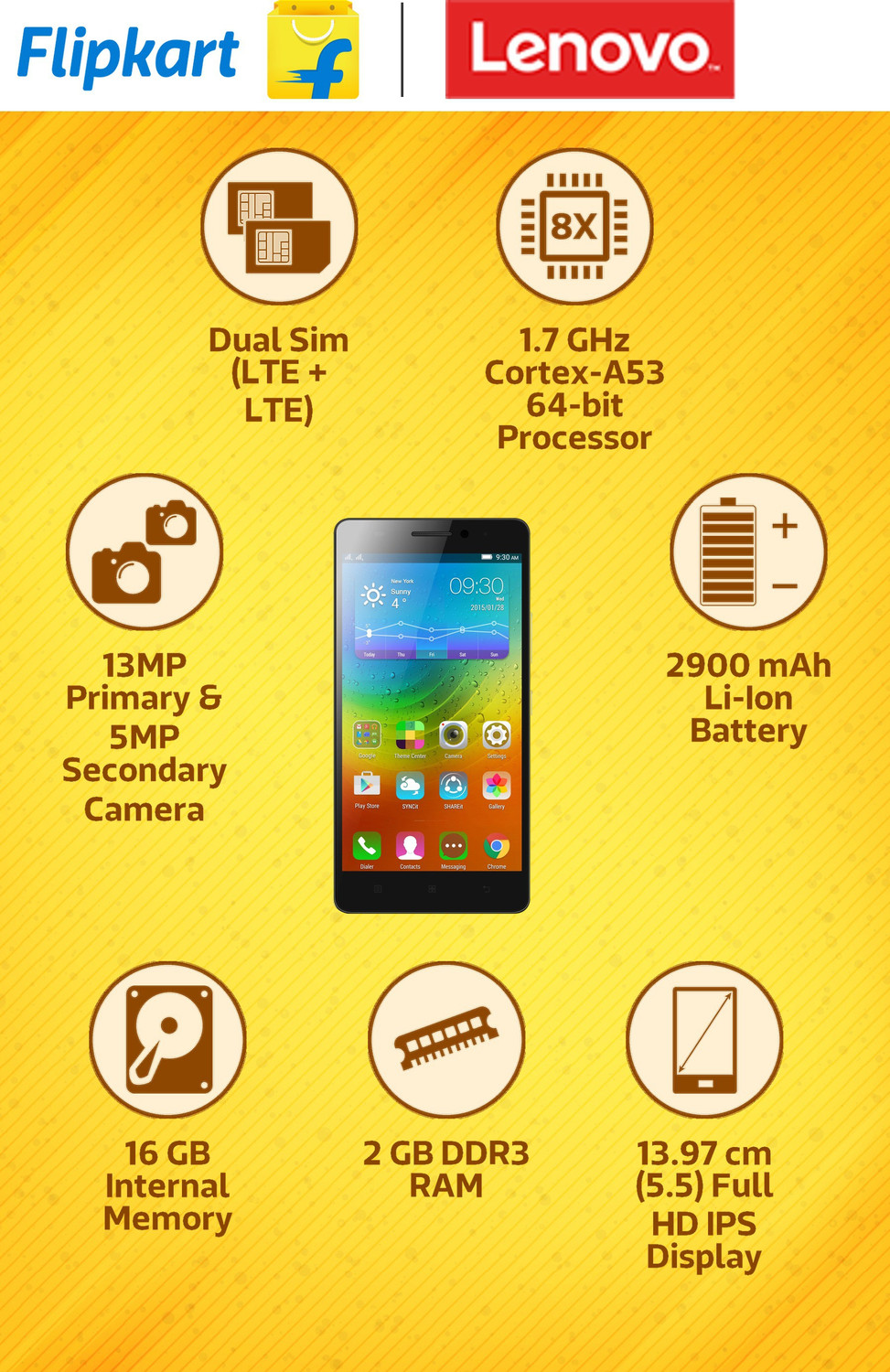 Image of Lenovo K3 Note (Yellow, 16 GB)