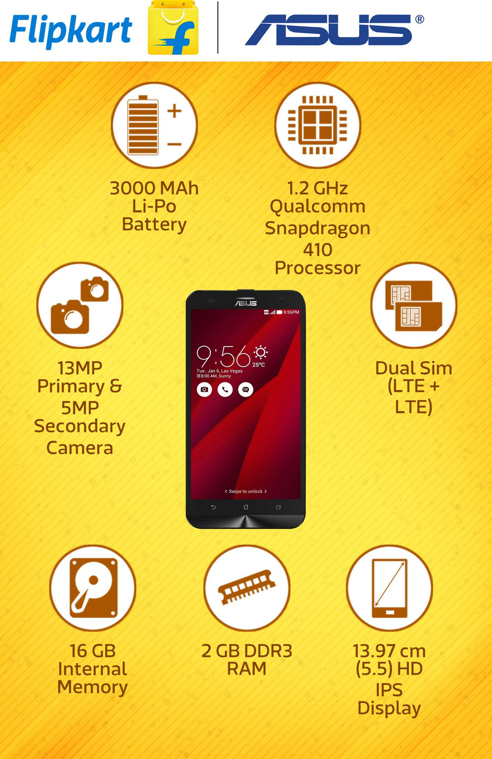 Image of ASUS Zenfone 2 Laser ZE550KL (Red, 16 GB)