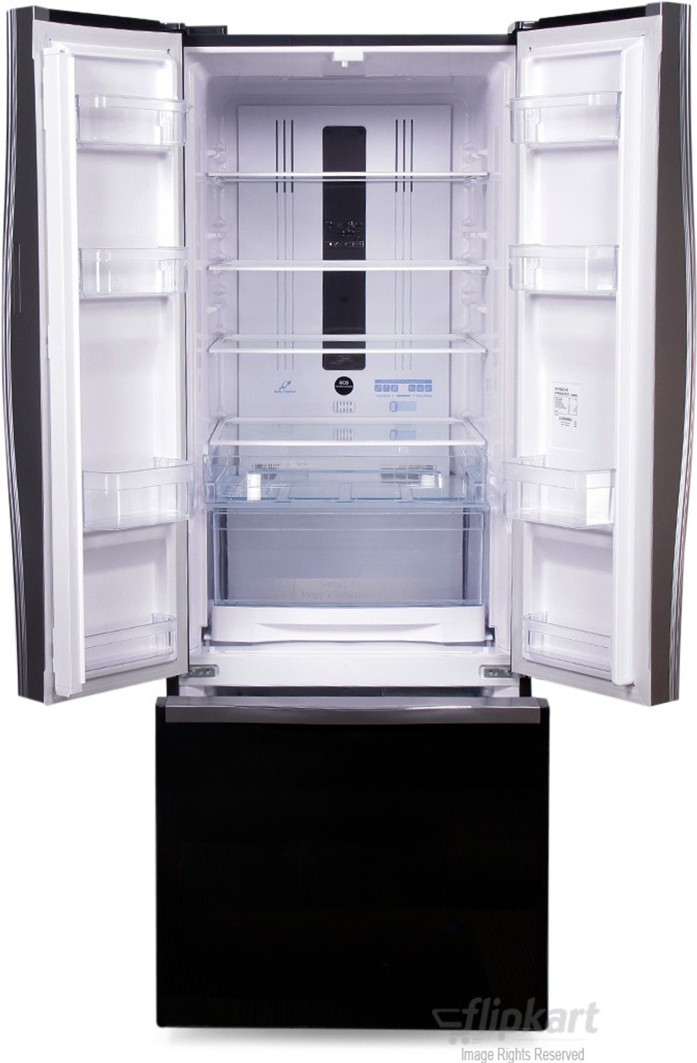 Image of Hitachi 456 L Frost Free French Door Bottom Mount Inverter Technology Star Refrigerator (Glass Black, R-WB480PND2 GBK)