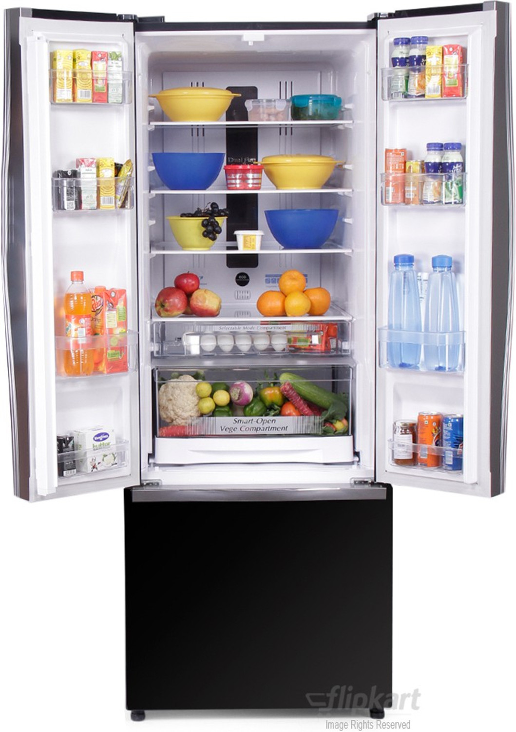 Image of Hitachi 456 L Frost Free French Door Bottom Mount Inverter Technology Star Refrigerator (Glass Black, R-WB480PND2 GBK)