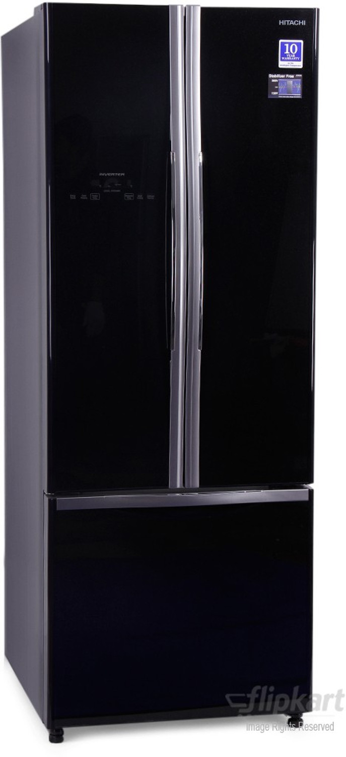 Image of Hitachi 456 L Frost Free French Door Bottom Mount Inverter Technology Star Refrigerator (Glass Black, R-WB480PND2 GBK)
