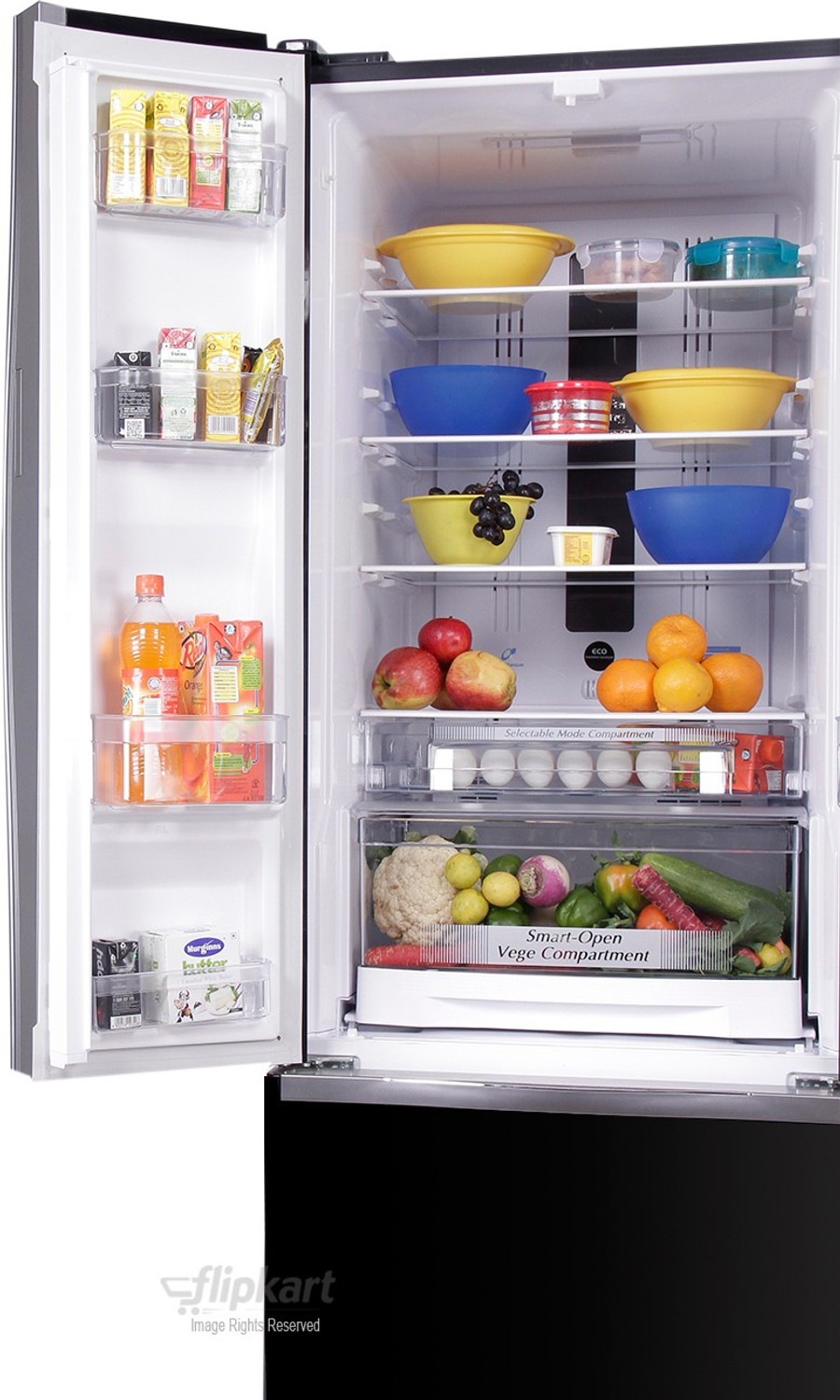 Image of Hitachi 456 L Frost Free French Door Bottom Mount Inverter Technology Star Refrigerator (Glass Black, R-WB480PND2 GBK)