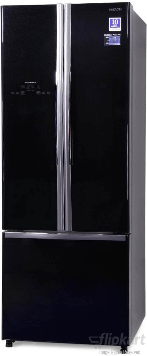 Image of Hitachi 456 L Frost Free French Door Bottom Mount Inverter Technology Star Refrigerator (Glass Black, R-WB480PND2 GBK)