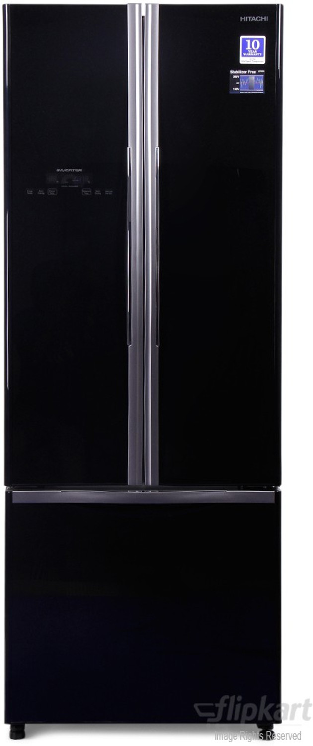Image of Hitachi 456 L Frost Free French Door Bottom Mount Inverter Technology Star Refrigerator (Glass Black, R-WB480PND2 GBK)