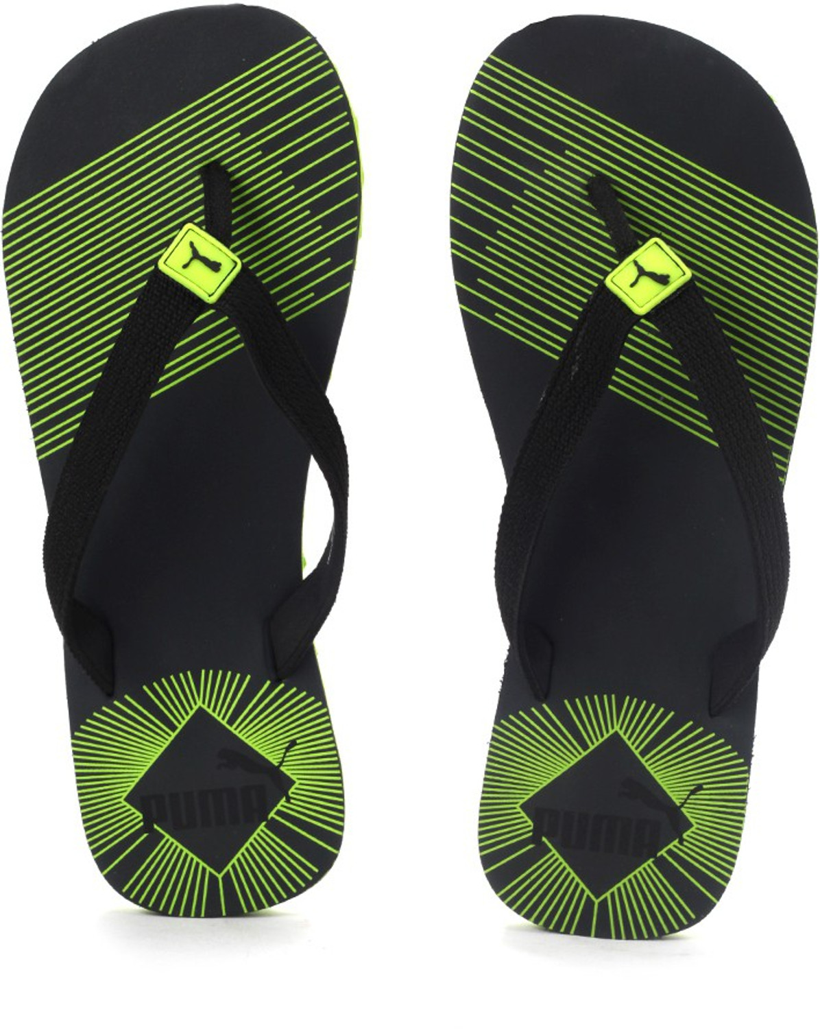 Puma black and green flip flops online