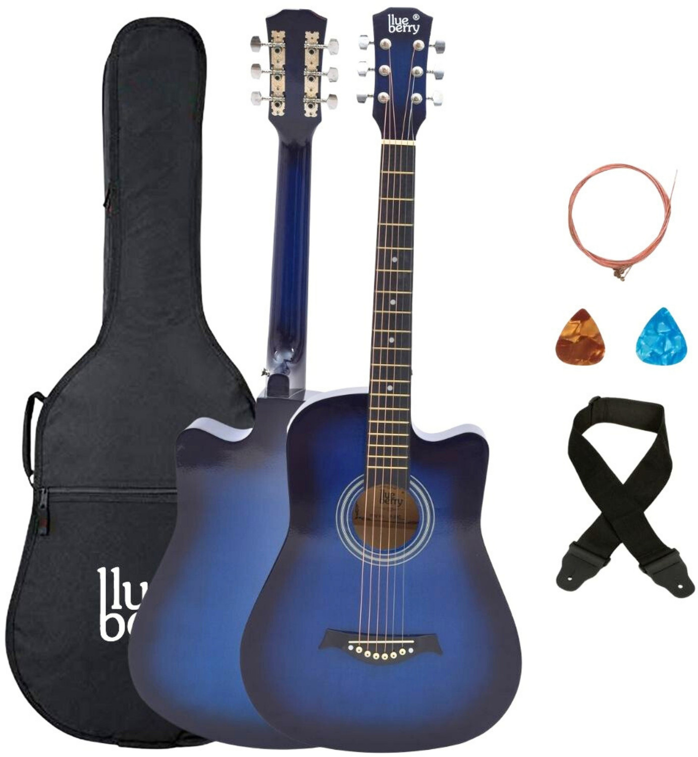 blueberry B-D38-Blue, 38" Acoustic Guitar Linden Wood Plastic Right Ha