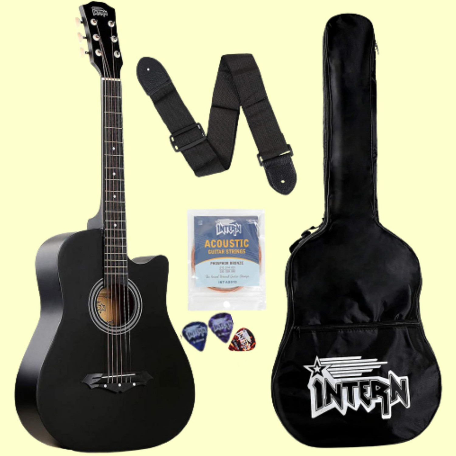 Image of intern INT-38C-BK Acoustic Guitar Linden Wood Rosewood Right Hand Orientation