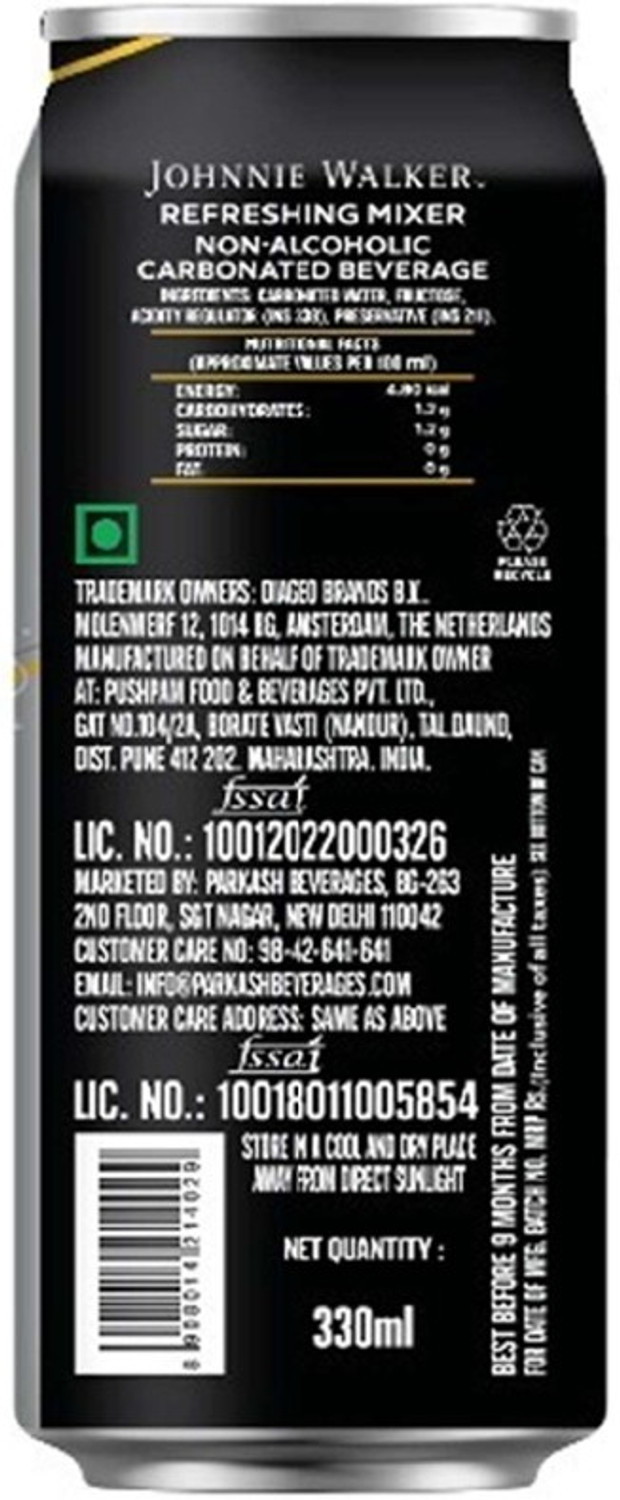 Image of JOHNNIE WALKER Refreshing Mixer - Non Alcoholic Carbonated Beverage, 330 ml, Pack of 24 Can